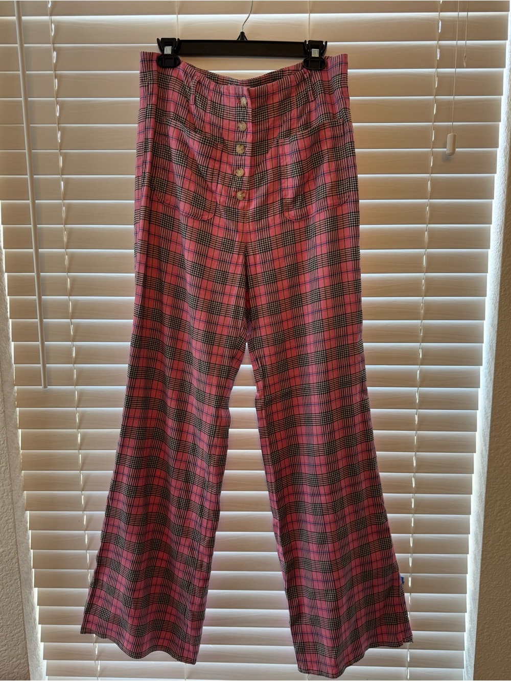 Maeve Plaid Wide Leg Pants 14 Pink Preppy Light Academia Colorful Statement
